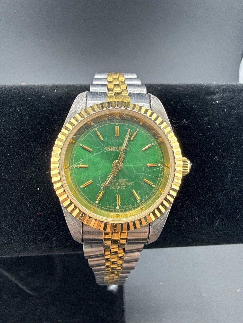 Gruen Ladies Watch Green Dial 2 Tone